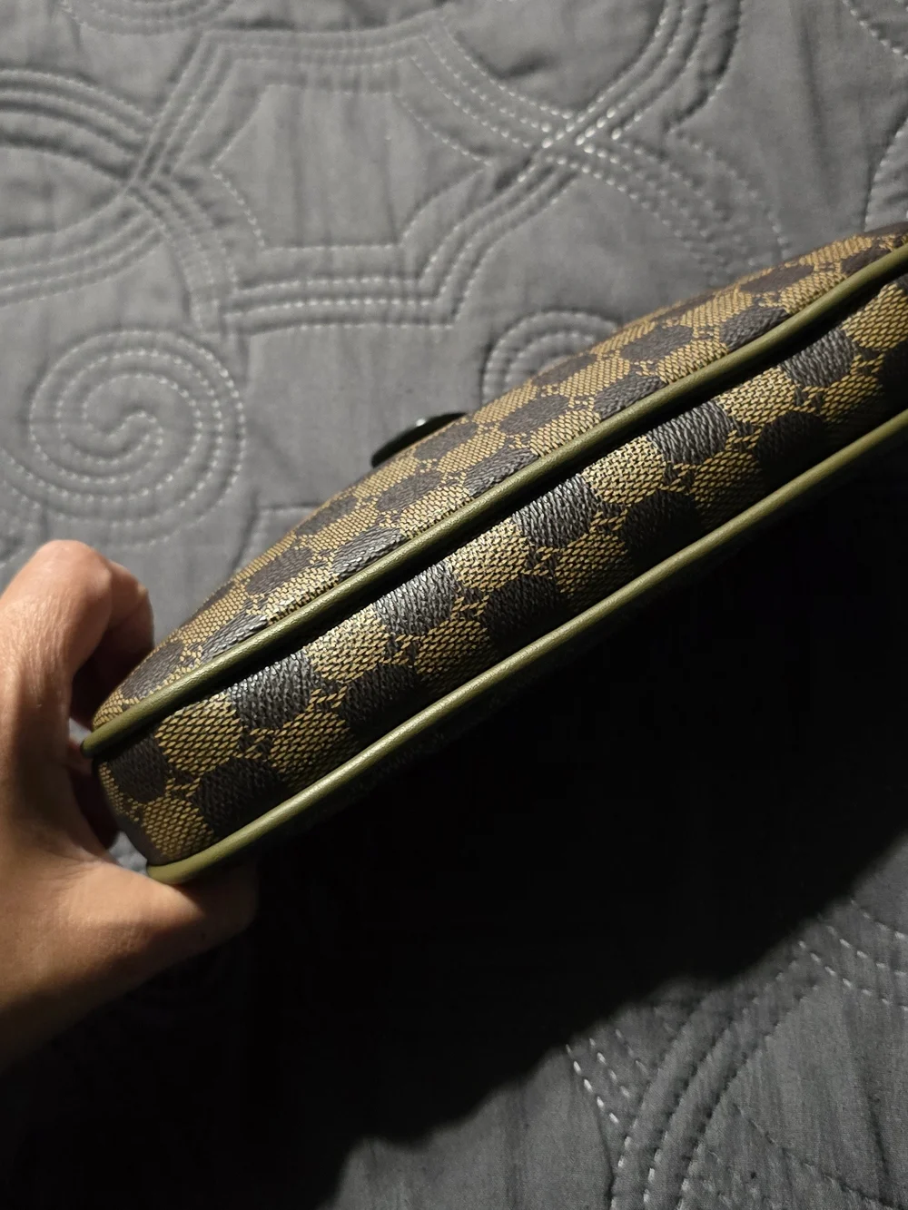 Brown Check Crossbody Bag with Olive Trim